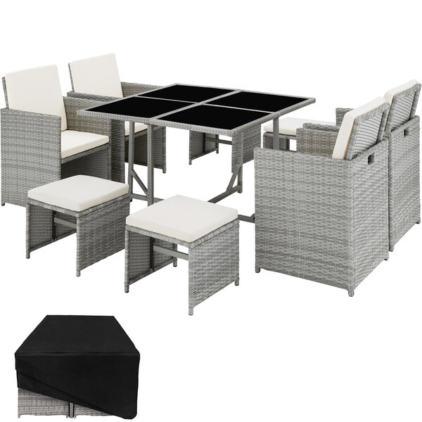 Tectake Salon de jardin BILBAO 8 places avec housse de protection - gris clair