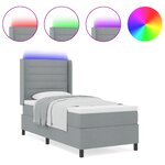 Lit box spring vidaXL avec matelas et lumière LED gris clair 90x200 cm en tissu