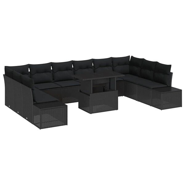vidaXL Ensemble de canapé de jardin avec coussin 11 Pièces Noir