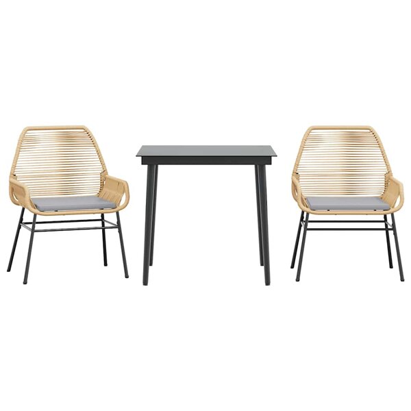 vidaXL Ensemble à manger jardin coussins 3Pièces marron poly rotin verre