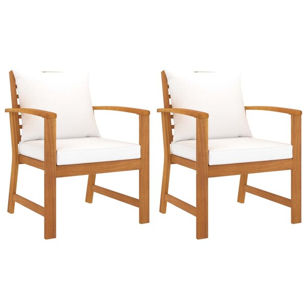vidaXL Chaises de jardin lot de 2 et coussin crème Bois acacia massif