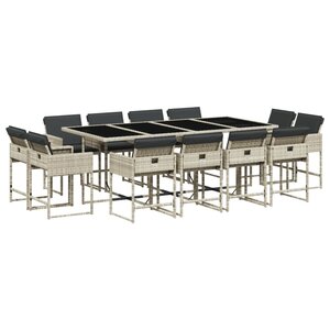 vidaXL Ensemble à manger de jardin et coussins 13 Pièces gris clair rotin