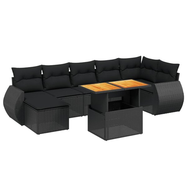 vidaXL Salon de jardin 8 Pièces avec coussins noir résine tressée