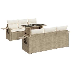 vidaXL Salon de jardin avec coussins 7 Pièces beige résine tressée