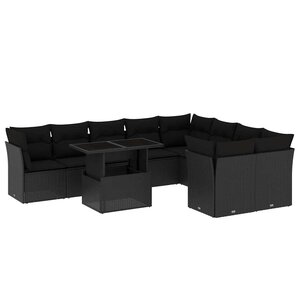 vidaXL Salon de jardin 10 Pièces avec coussins noir résine tressée