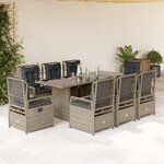 vidaXL Ensemble à manger de jardin et coussins 9 Pièces gris clair rotin