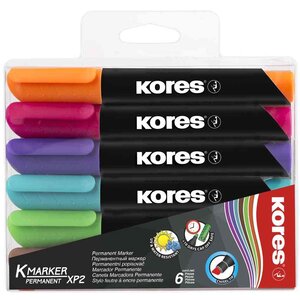Etui de 6 Marqueurs Permanent K MARKER Pointe Biseautée KORES