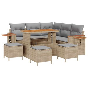 vidaXL Ensemble de canapé de jardin 9 Pièces Beige polyrotin