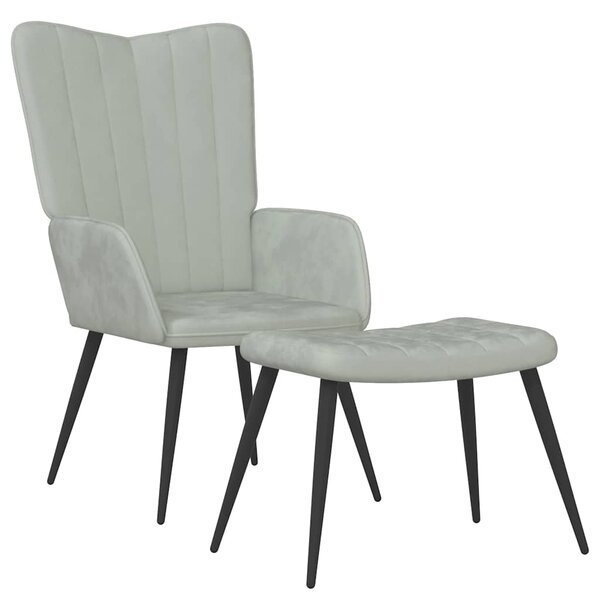 vidaXL Chaise de relaxation avec repose-pied Gris clair Velours
