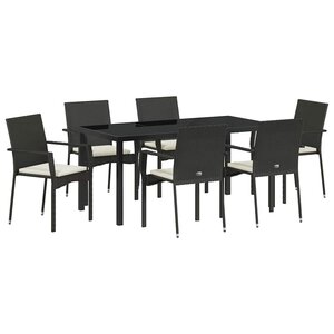 vidaXL Ensemble de salle à manger pour jardin 7 Pièces Noir Poly rotin