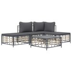 vidaXL Salon de jardin 5 Pièces avec coussins anthracite résine tressée