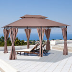 Tonnelle barnum pavillon de jardin style colonial double toit toiles latérales amovibles 3L x 4l x 2 65H m chocolat