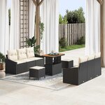 vidaXL Ensemble de canapé de jardin avec coussin 9 Pièces Noir Poly rotin