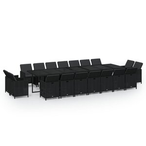 vidaXL Ensemble à dîner de jardin coussins 19 Pièces Résine tressée Noir