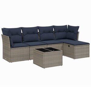 vidaXL Salon de jardin 6 Pièces avec coussins gris résine tressée