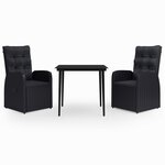 vidaXL Ensemble à manger de jardin avec coussins 3 Pièces noir