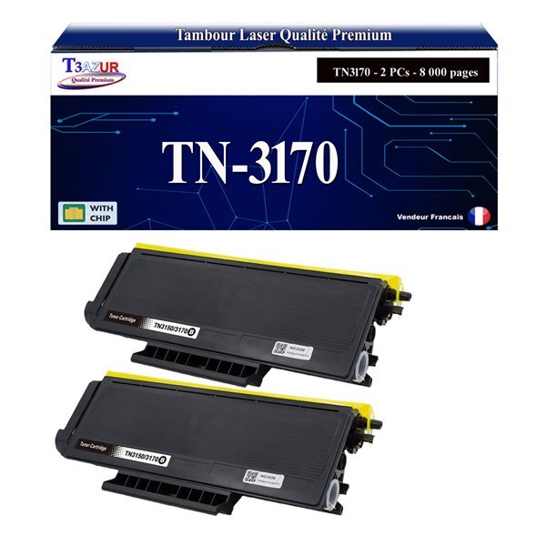 T3AZUR - 2x Toners compatibles avec Brother TN3170 pour Brother DCP-8060  DCP-8065DN Noir - 8 000 pages