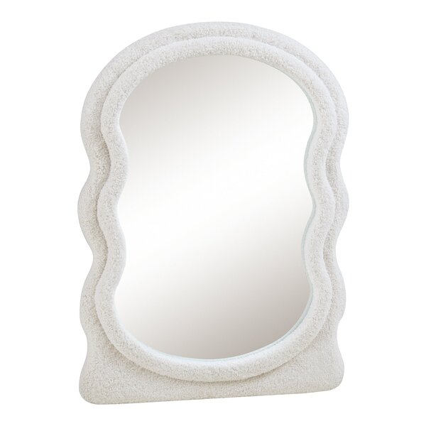 Miroir décoration moderne design mural cadre en tissu peluche 80 x 60 cm blanc 03_0010175