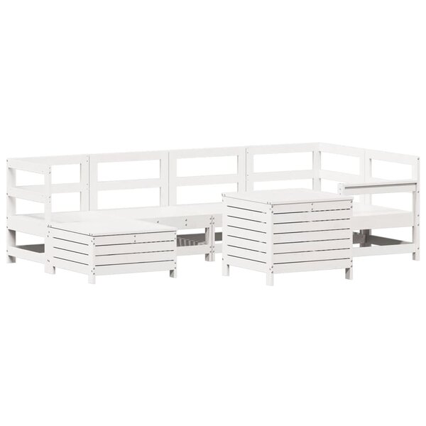 vidaXL Salon de jardin 7 Pièces blanc bois de pin massif
