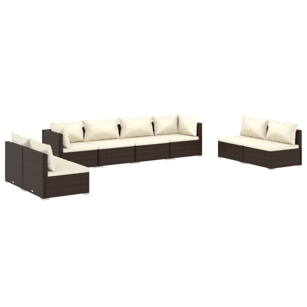 vidaXL Salon de jardin 8 Pièces avec coussins Résine tressée Marron