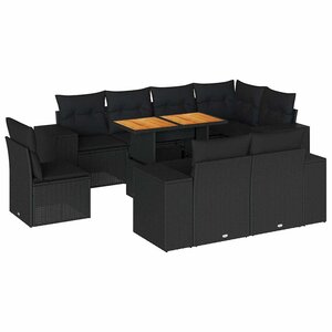 vidaXL Salon de jardin 9 Pièces avec coussins noir résine tressée