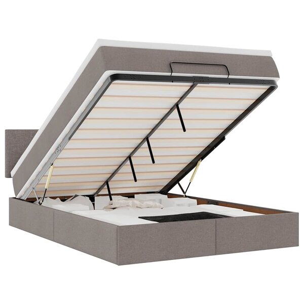 vidaXL Lit ottoman avec matelas et LED taupe 140x200 cm tissu