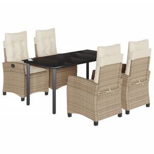 vidaXL Ensemble à manger de jardin avec coussins 5Pièces Beige poly rotin