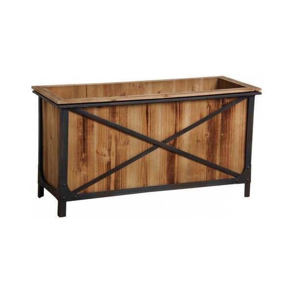 Jardinière en pin et métal noir