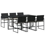 vidaXL Ensemble à manger de jardin coussins 7 Pièces noir résine tressée