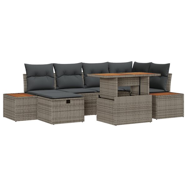 Canapé de Jardin 7 pièces vidaXL avec Coussins en Gris Poly Rattan