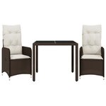 vidaXL Ensemble de bistro de jardin 3 Pièces coussins marron poly rotin