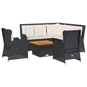 vidaXL Salon de jardin 6 Pièces avec coussins Noir Résine tressée