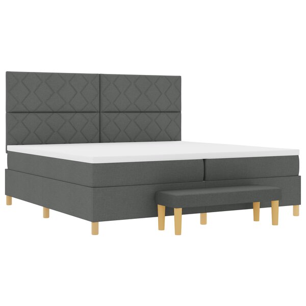 vidaXL Lit avec Sommier et Banc Gris Foncé 200x200 cm Tissu