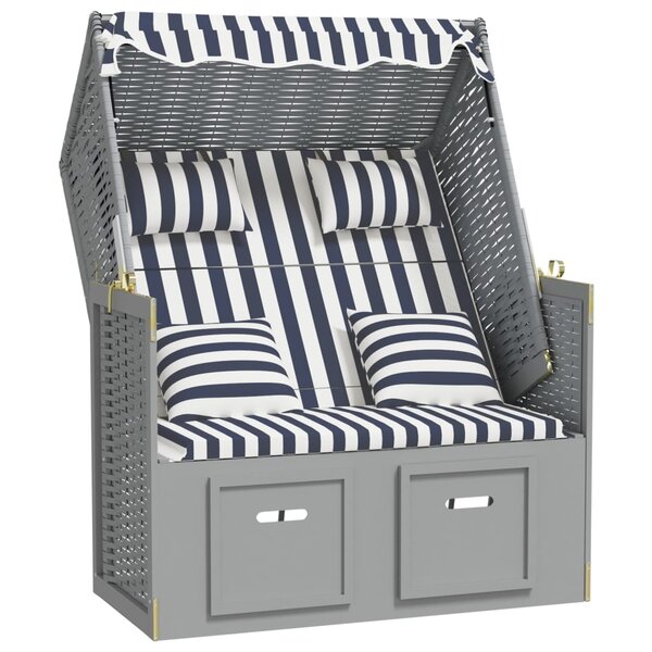 vidaXL Strandkorb avec coussins Résine tressée bois solide bleu blanc