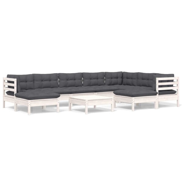 vidaXL Salon de jardin 10 Pièces avec coussins blanc bois de pin massif