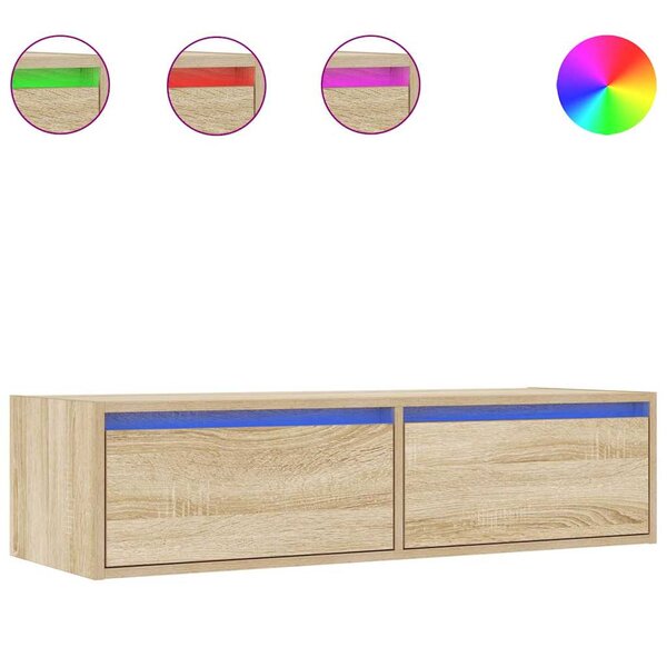 vidaXL Meuble TV avec lumières LED chêne sonoma 100X35 5x25 cm