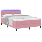 Lit Box Spring vidaXL avec Matelas et LED Rose 160x200 cm Velours