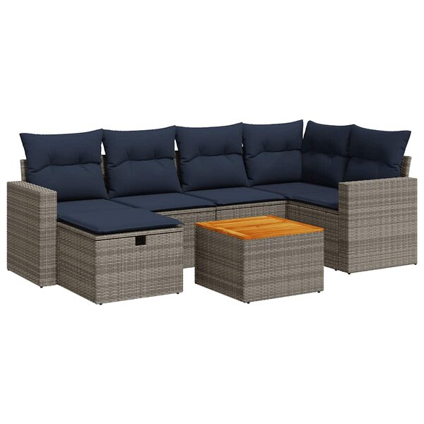 vidaXL Salon de jardin avec coussins 7 Pièces gris résine tressée