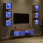 vidaXL Meuble TV avec des lumières à LED 8 Pièces Chêne artisanal Verre