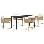 vidaXL Ensemble de salle à manger de jardin de 5 pièces avec coussins beige en poly rattan
