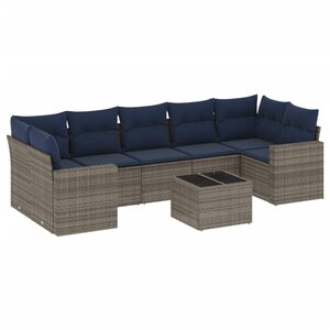 vidaXL Salon de jardin 8 Pièces avec coussins gris résine tressée