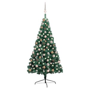 vidaXL Demi-arbre de Noël artificiel pré-éclairé et boules vert 150 cm
