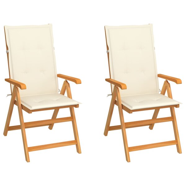 vidaXL Chaises de jardin lot de 2 et coussins crème Bois teck massif