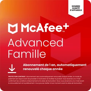 McAfee+ Advanced - Famille - Abonnement 1 an - Renouvelé automatiquement chaque année