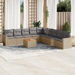 vidaXL Salon de jardin avec coussins 10 Pièces beige résine tressée