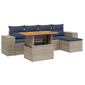 vidaXL Salon de jardin 6 Pièces avec coussins gris résine tressée