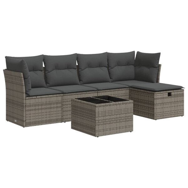 vidaXL Salon de jardin 6 Pièces avec coussins gris résine tressée