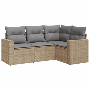 vidaXL Salon de jardin avec coussins 4 Pièces beige résine tressée