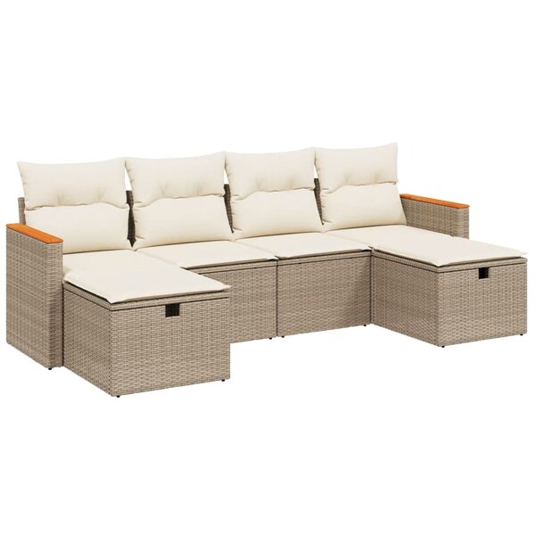 vidaXL Salon de jardin avec coussins 6 Pièces beige résine tressée