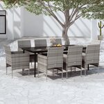 vidaXL Ensemble à manger de jardin et coussins 9Pièces Gris/noir